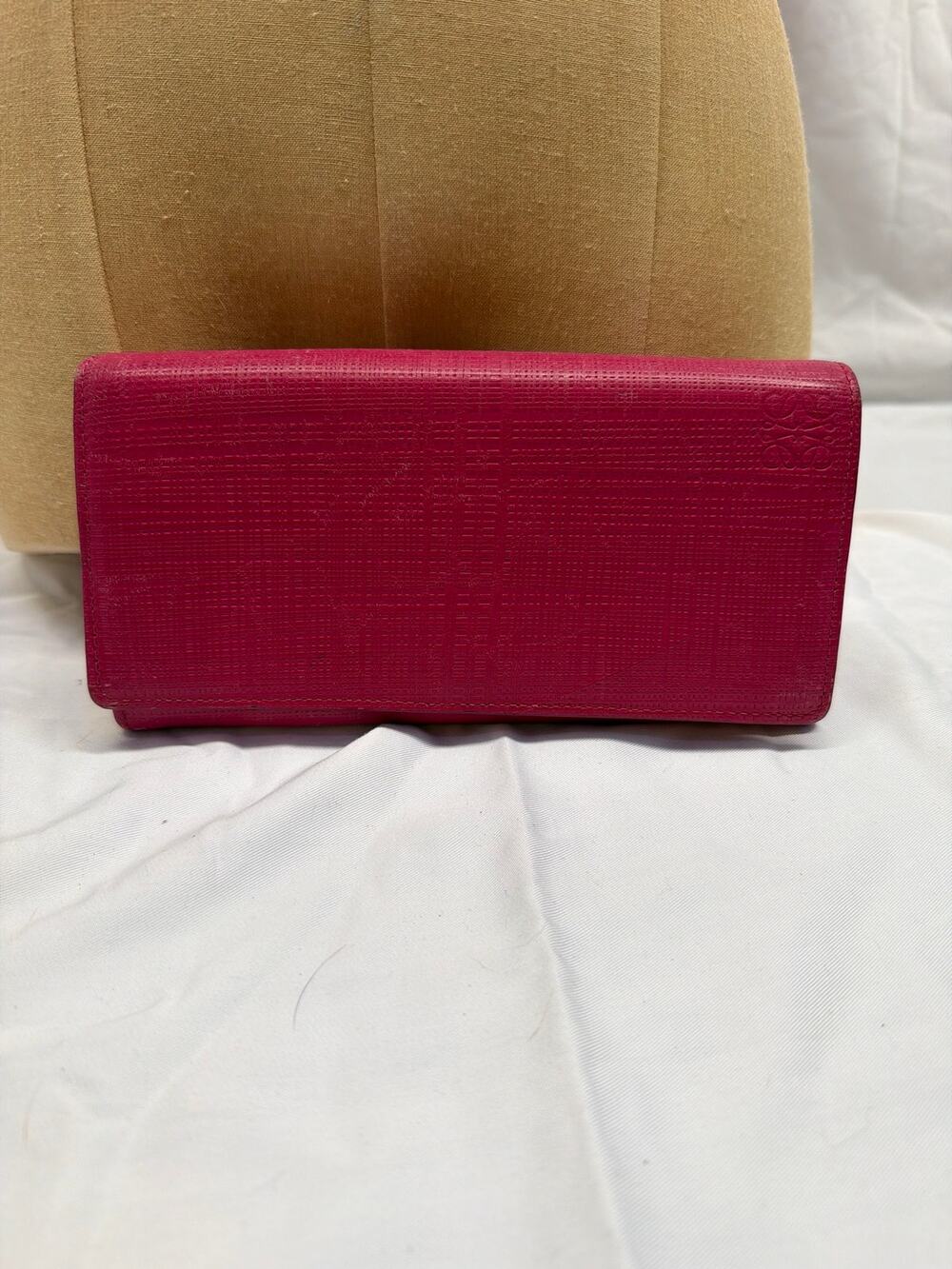 Loewe Magenta Pink Leather Long Flap Wallet Organizer Anagram Logo